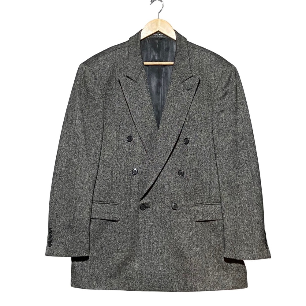 VTG Todays Man Giovanni Tonella Gray Herringbone Wool Double Breasted Blazer 42R